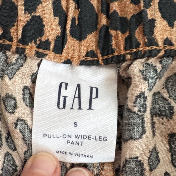 Gap pull on wide leg leopard print linen blend pants draw string pockets - Picture 3 of 16